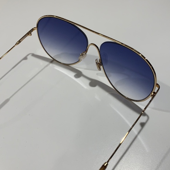 NWT [Victoria Beckham] Gold Oversized Aviator Sunglasses Gold/Teal with Case - Picture 5 of 9